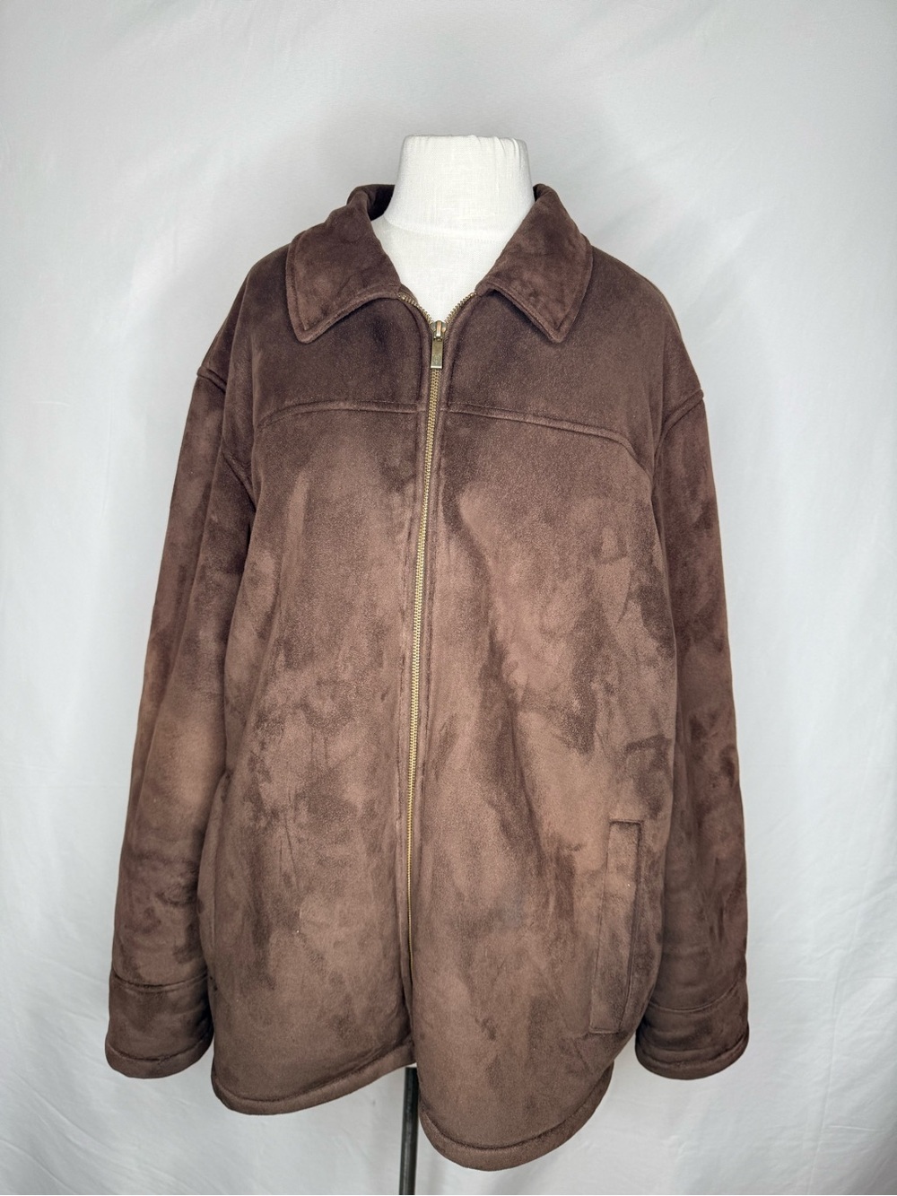 Vintage Style Brown Faux Suede Zip-Up Jacket (Size XL)